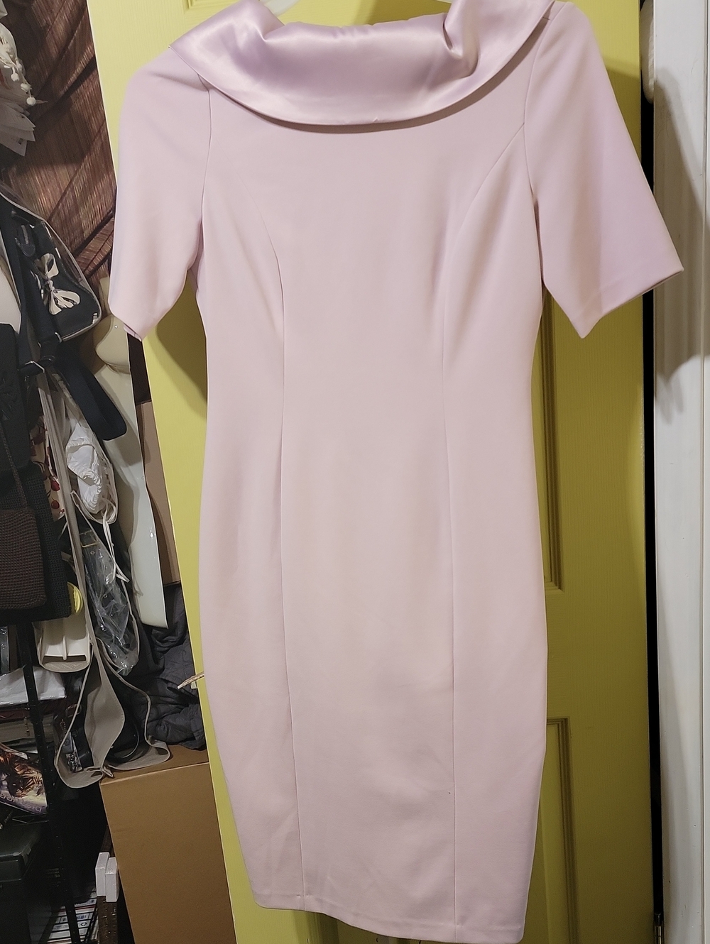 White House Black Market Pale Lilac Cowl-Neck Midi Sheath Dress